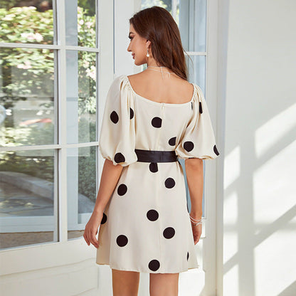 Real Shot Polka Dot Puff Sleeve Dress
