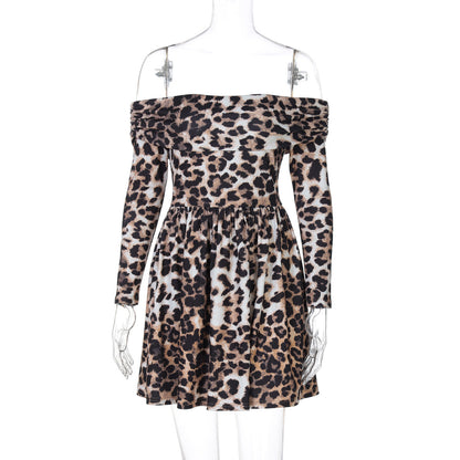 off Neck Short Elegant Shoulder Baring Long Sleeve Pleated Dress