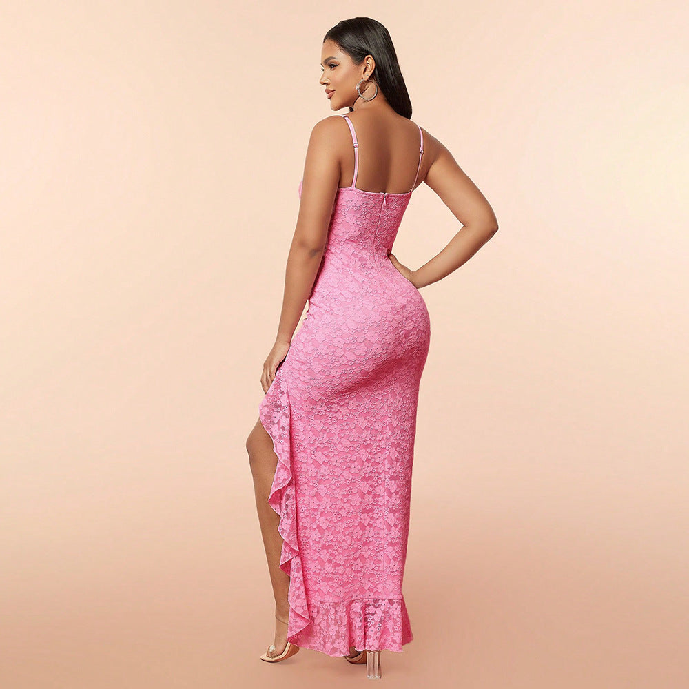 Lace Flounced Dress Backless Cami Dress