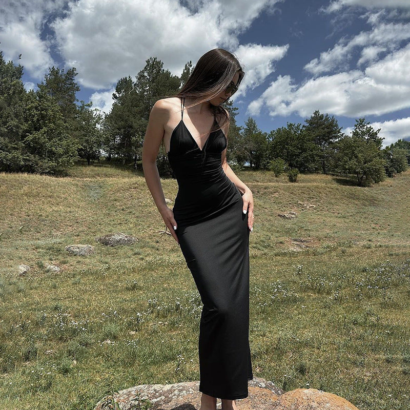 Halter Deep V-Neck Bodycon Maxi Dress