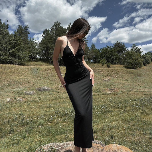 Halter Deep V-Neck Bodycon Maxi Dress