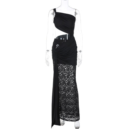 Mid Waist Hollow Out Cutout Lace Strap Dress