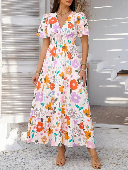 Floral Print Casual Maxi Dress for Women Summer Vacations