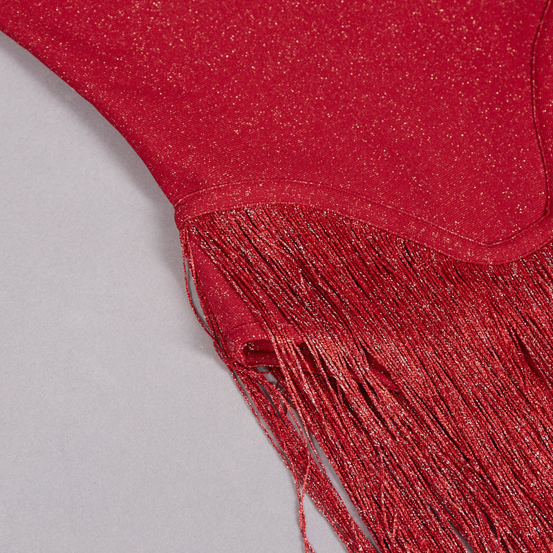 Strapless Fringe Red Dress
