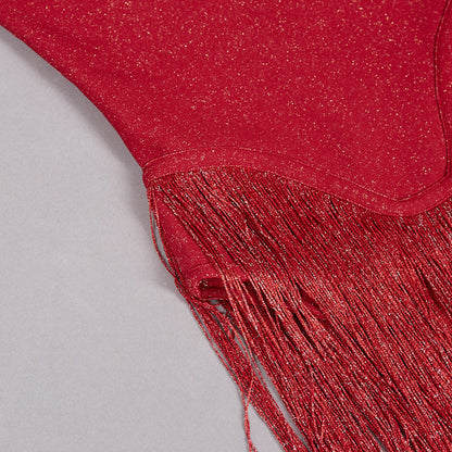 Strapless Fringe Red Dress