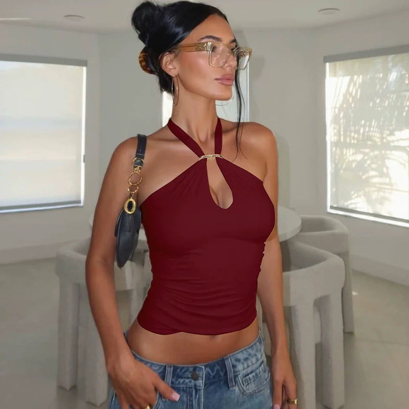 Kalynn Halter Buckle Crop Top