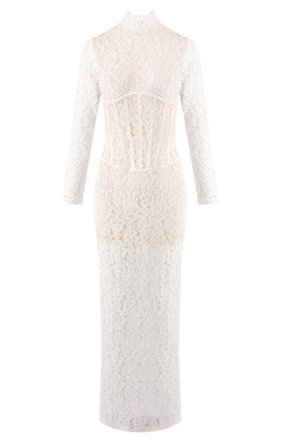 Davina White Lace Floral Maxi Dress