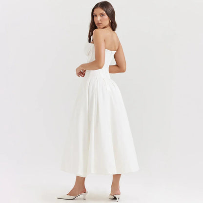 strapless v-neck corset a-line long dress