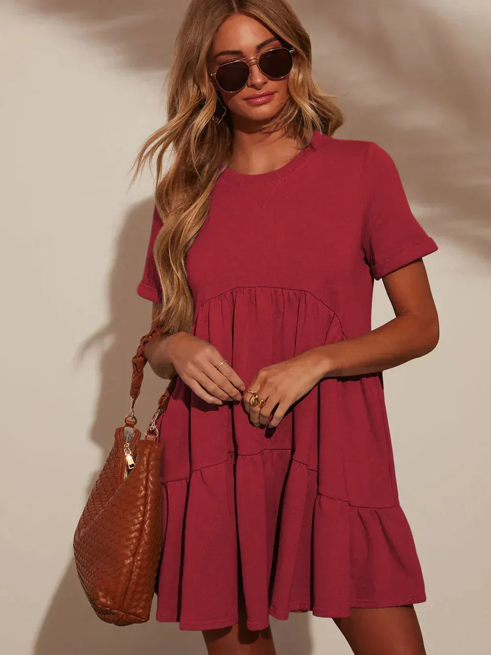 Cute Summer Red Tiered Mini Dress