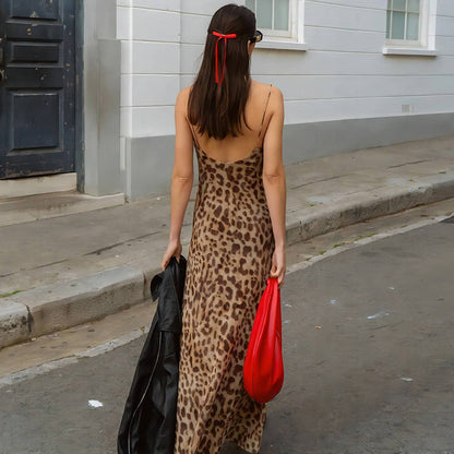 Leopard Aura Midi Dress - Brown