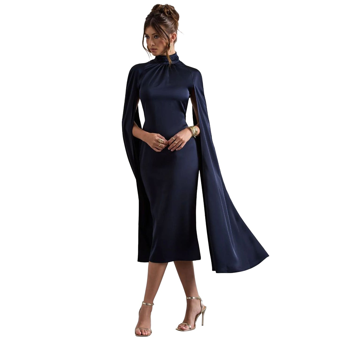 Fall High Neck Dress Artificial Silk Dress