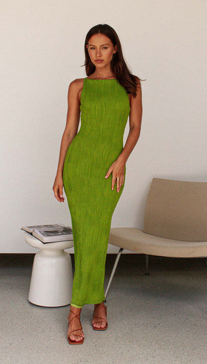 Elegant Solid Color Collar Slim Slim Maxi