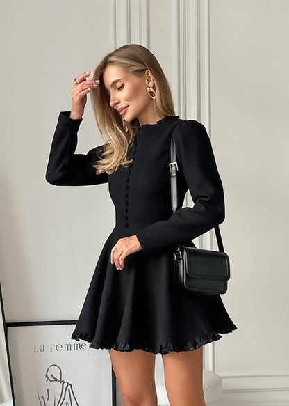 Ruffle Collar Button Front Pleated Fit and Flare Mini Dress