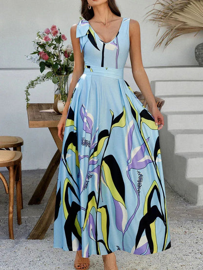 Deep V-neck sleeveless sundress
