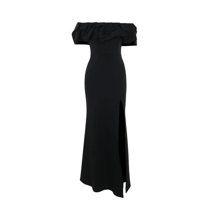 off the Shoulder Pleated Slit Formal Dress Long dress Socialite Slim Fit Slit