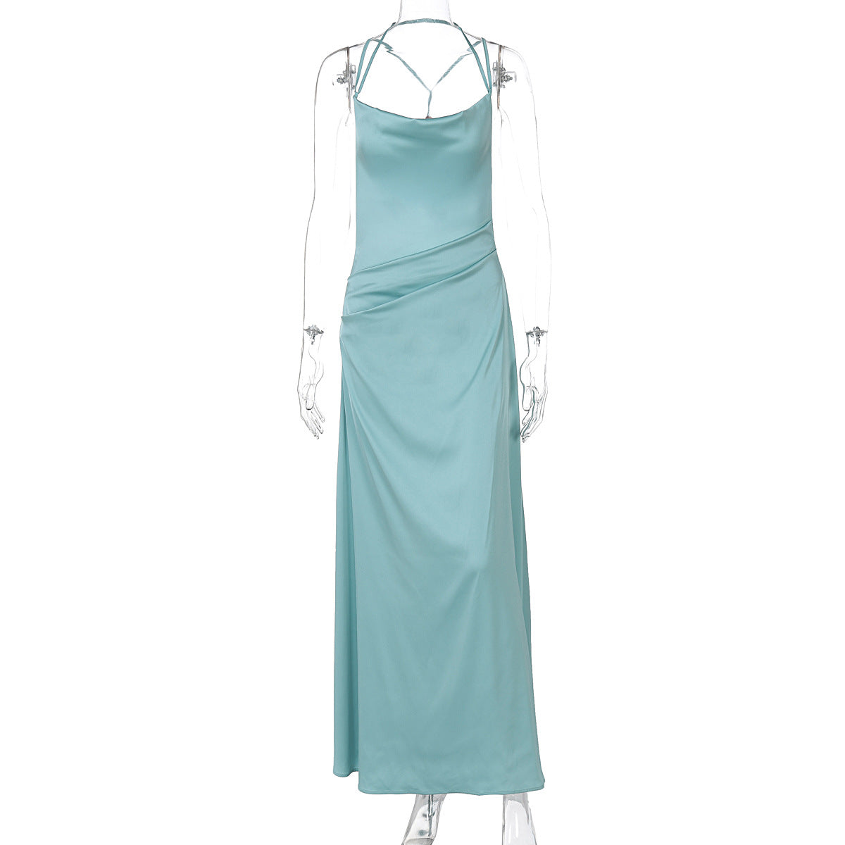 Cross Back Spaghetti Strap Deep V Back Satin Slip Maxi Dress