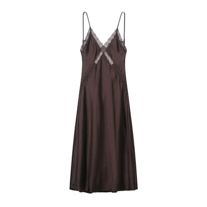 Women’s lace satin midi suspender beach dress