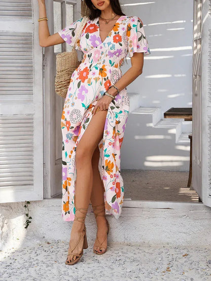 Floral Print Casual Maxi Dress for Women Summer Vacations