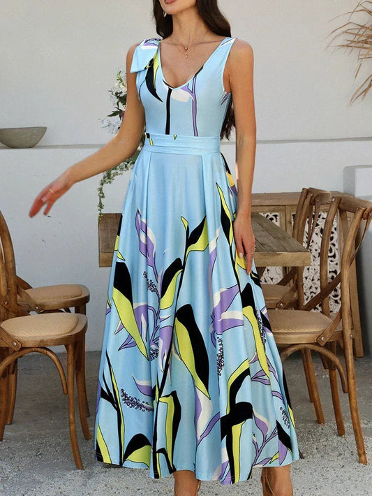 Deep V-neck sleeveless sundress