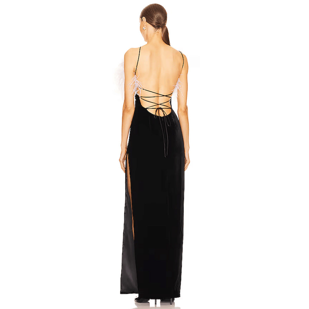 Ostrich Feather Sling Dress Bandage One Piece Dress Dress
