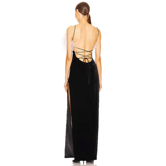 Ostrich Feather Sling Dress Bandage One Piece Dress Dress