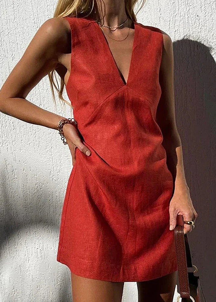 Sienna Trace - Deep V Linen Mini Dress