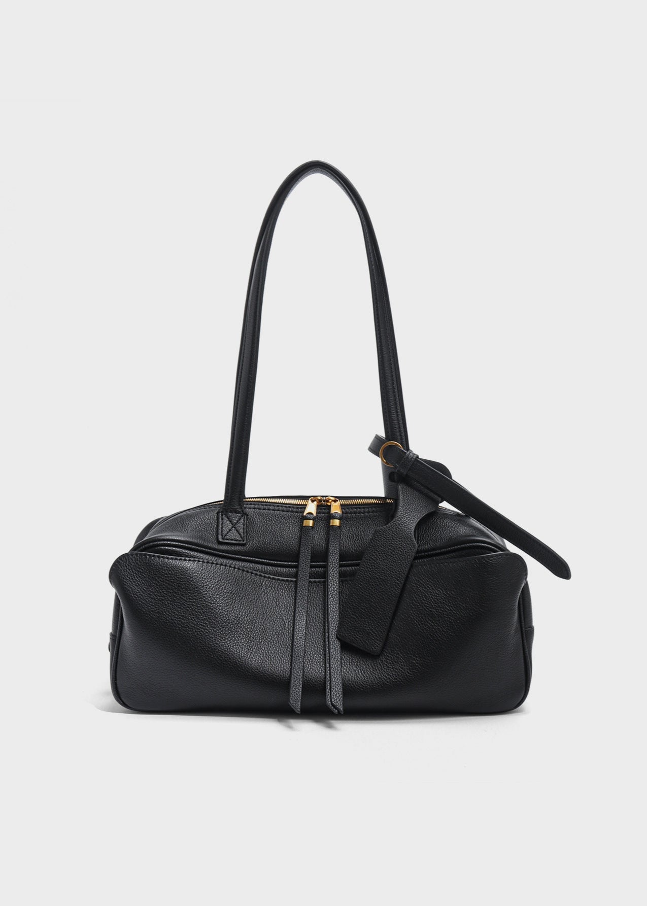 Structured Black PU Leather Shoulder Bag – Compact Rectangular Tote
