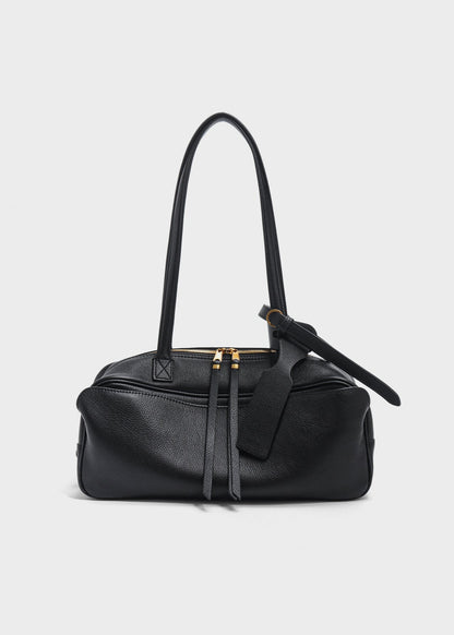 Structured Black PU Leather Shoulder Bag – Compact Rectangular Tote