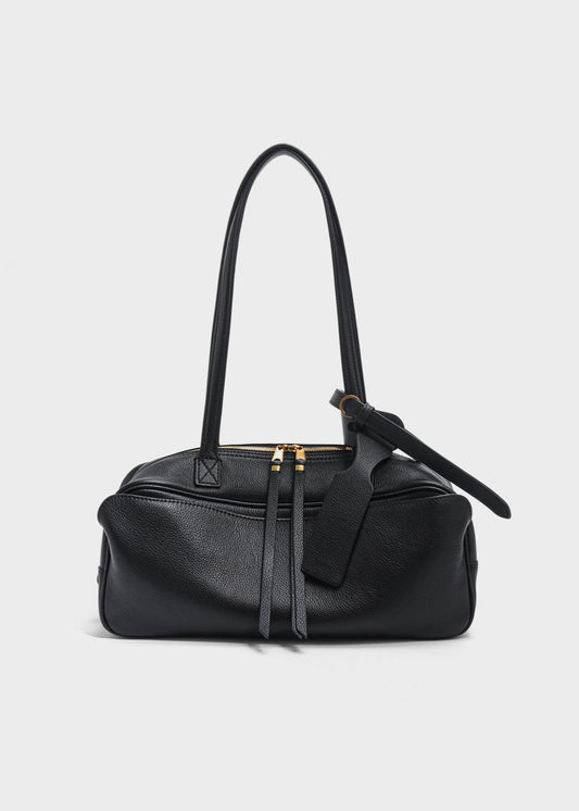 Structured Black PU Leather Shoulder Bag – Compact Rectangular Tote