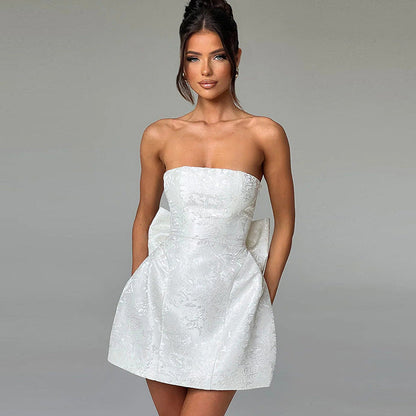 | Strapless Mini Cocktail Dress in Floral Jacquard