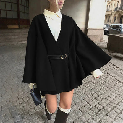 Old Fashion Women Wool Shawl Coat with Belt