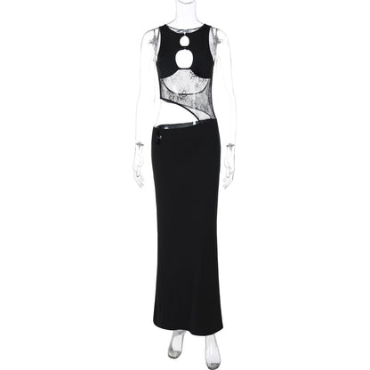 Backless Hollow Out Cutout out Stitching Slim Fit Dress