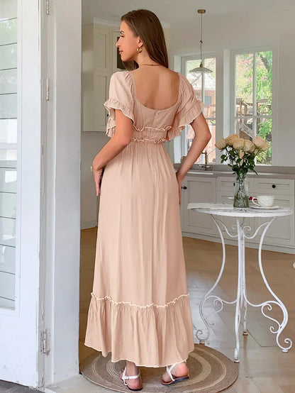 Ruched Contrast Trim Maxi Dress Midi
