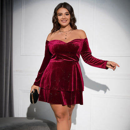 Plus Size Long Sleeves V neck Dress Dance Dinner