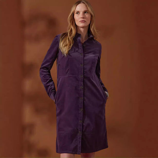 Elegant Velvet Windbreaker Button Loose Intellectual Long Sleeve Shirt Dress