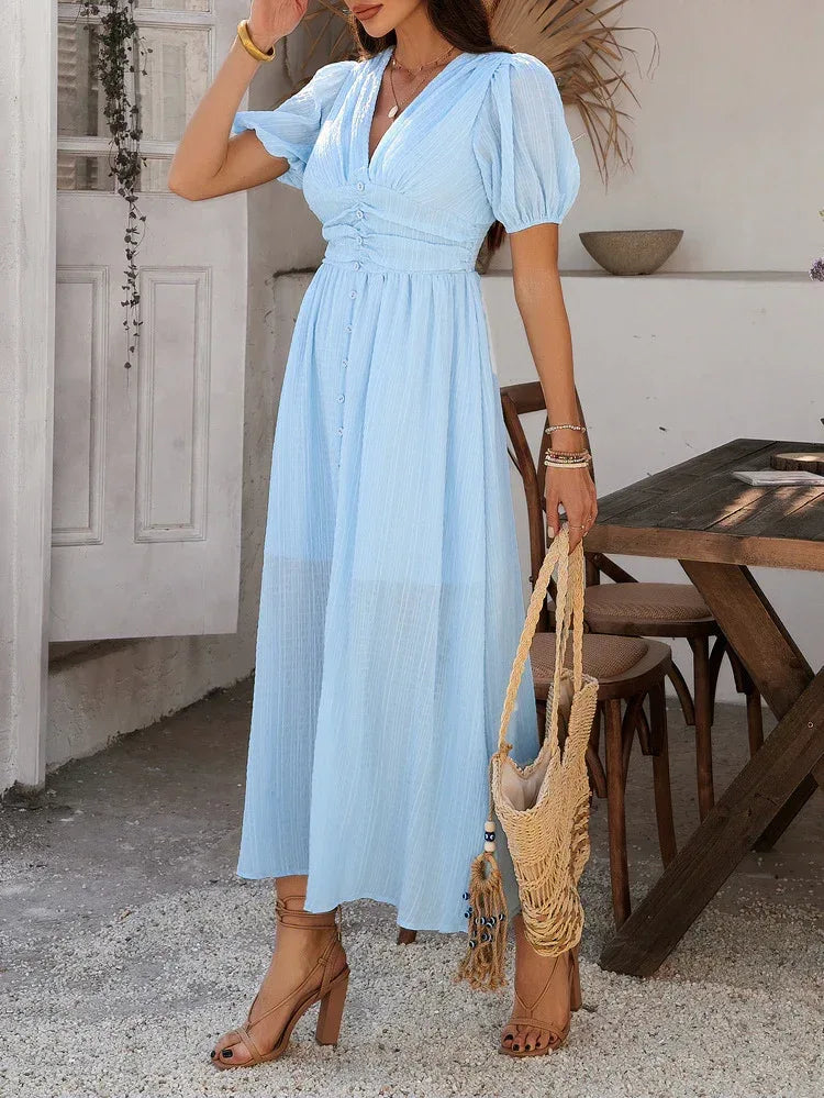 baby blue puff sleeve midi maxi dress