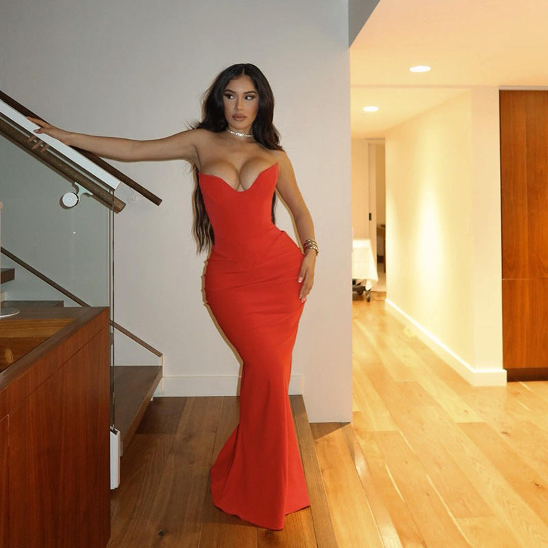 Elegant Slim Fit Boning Corset Tube Top Fishtail Dress