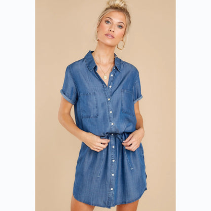 Casual Belt Single-Breasted Denim Dress