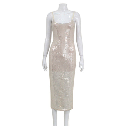 Arrival Beaded Sequ Slim Fit Sling Dress High Grade Hip for