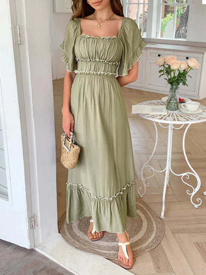 Ruched Contrast Trim Maxi Dress Midi