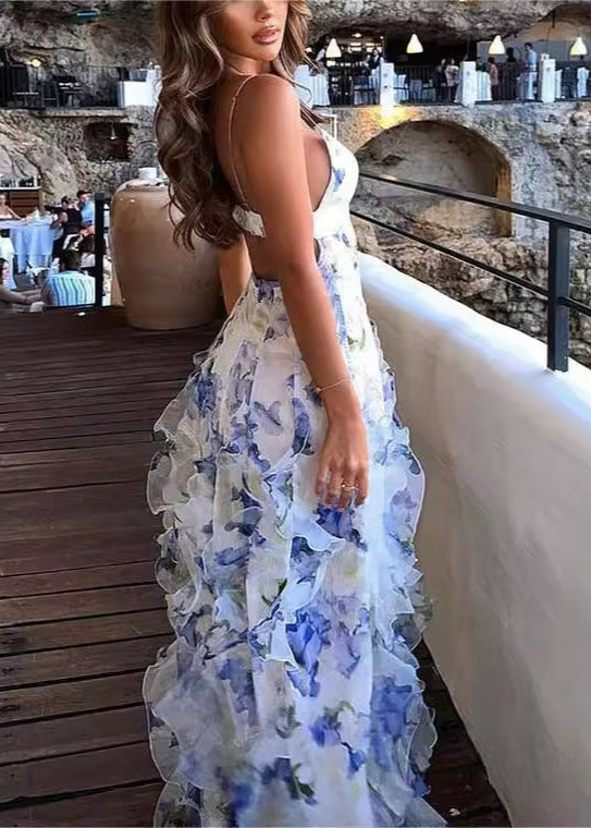 Celeste Cascade - Floral Ruffle Maxi Dress