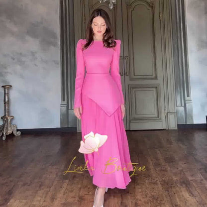 Round Neck Long Sleeve Bevel Folding Slim Dress