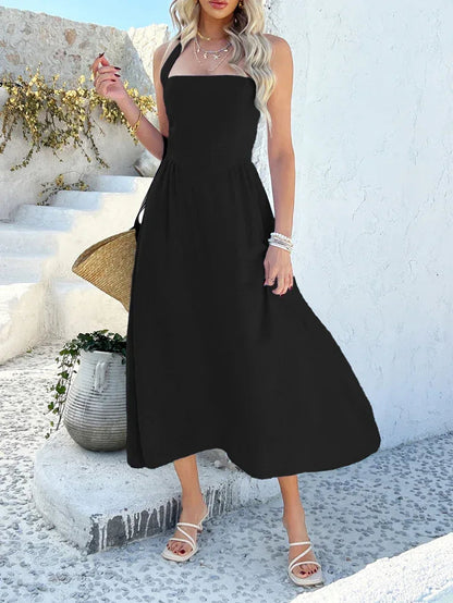 Black Halter Backless Maxi Dress for Women