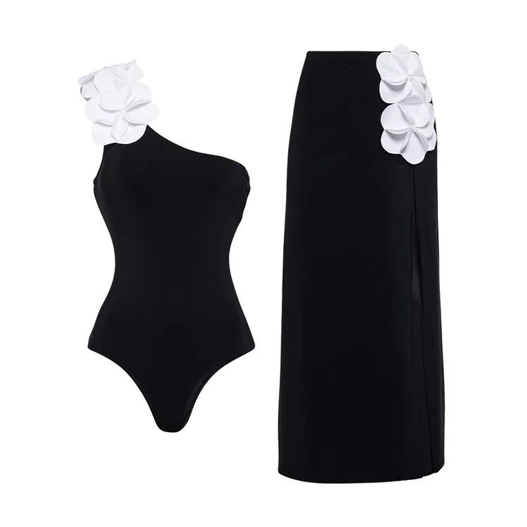 Pablo One Shoulder Swimsuit Set - Black