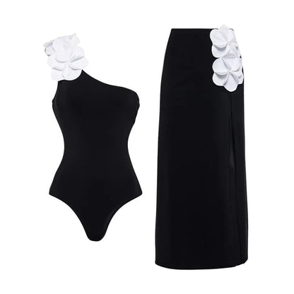 Pablo One Shoulder Swimsuit Set - Black