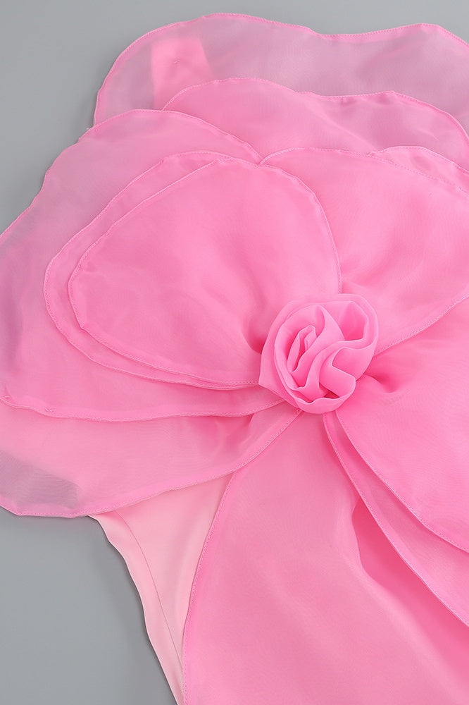 One Shoulder Giant 3D Floral Applique Organza Petal Bodycon Mini Dress
