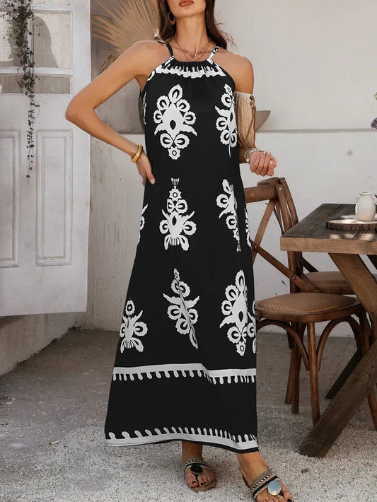 Black White Tribal Print Women Maxi Dress