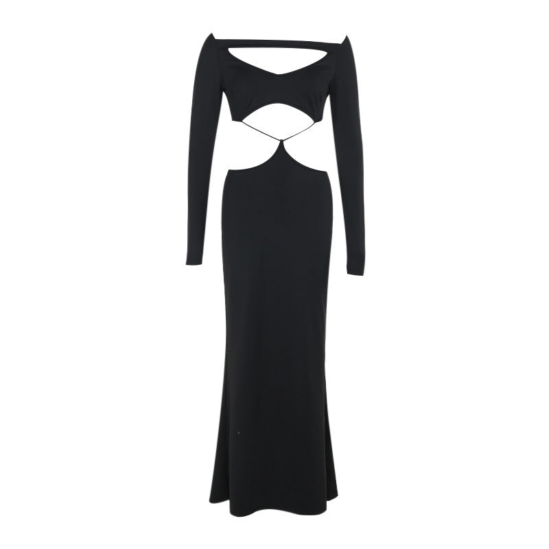 Fall Type Hip Elegant Slim Fit Hollow Out Cutout Long Sleeve
