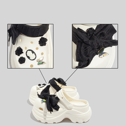 Women's Fashionable White Chunky Clogs With Appliques And Accessories