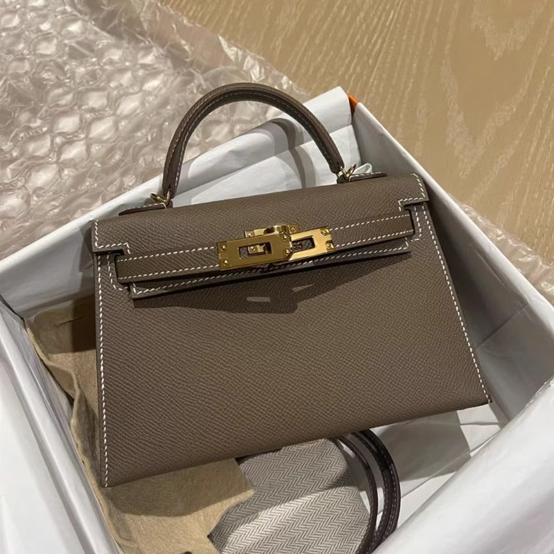 | Structured Leather Handbag with Gold Lock